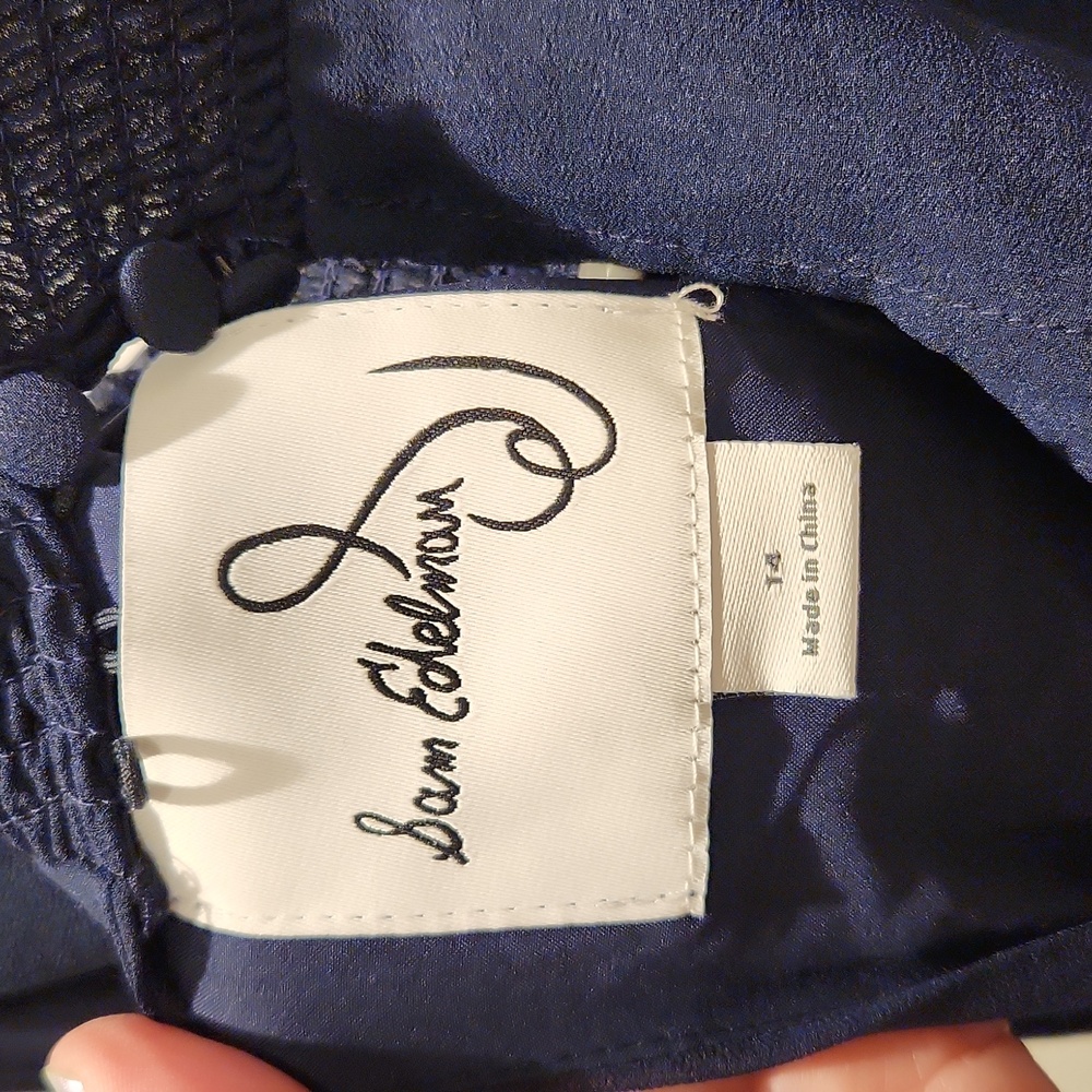 NEW- Sam Edelman Smocked Plissé Midi Dress Blue Size 14 - Picture 8 of 8